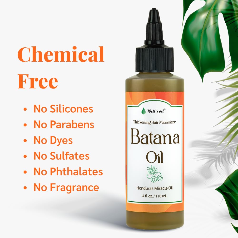 Natural ingredients label on Well's Oil Batana Oil emphasizes additive-free formula.