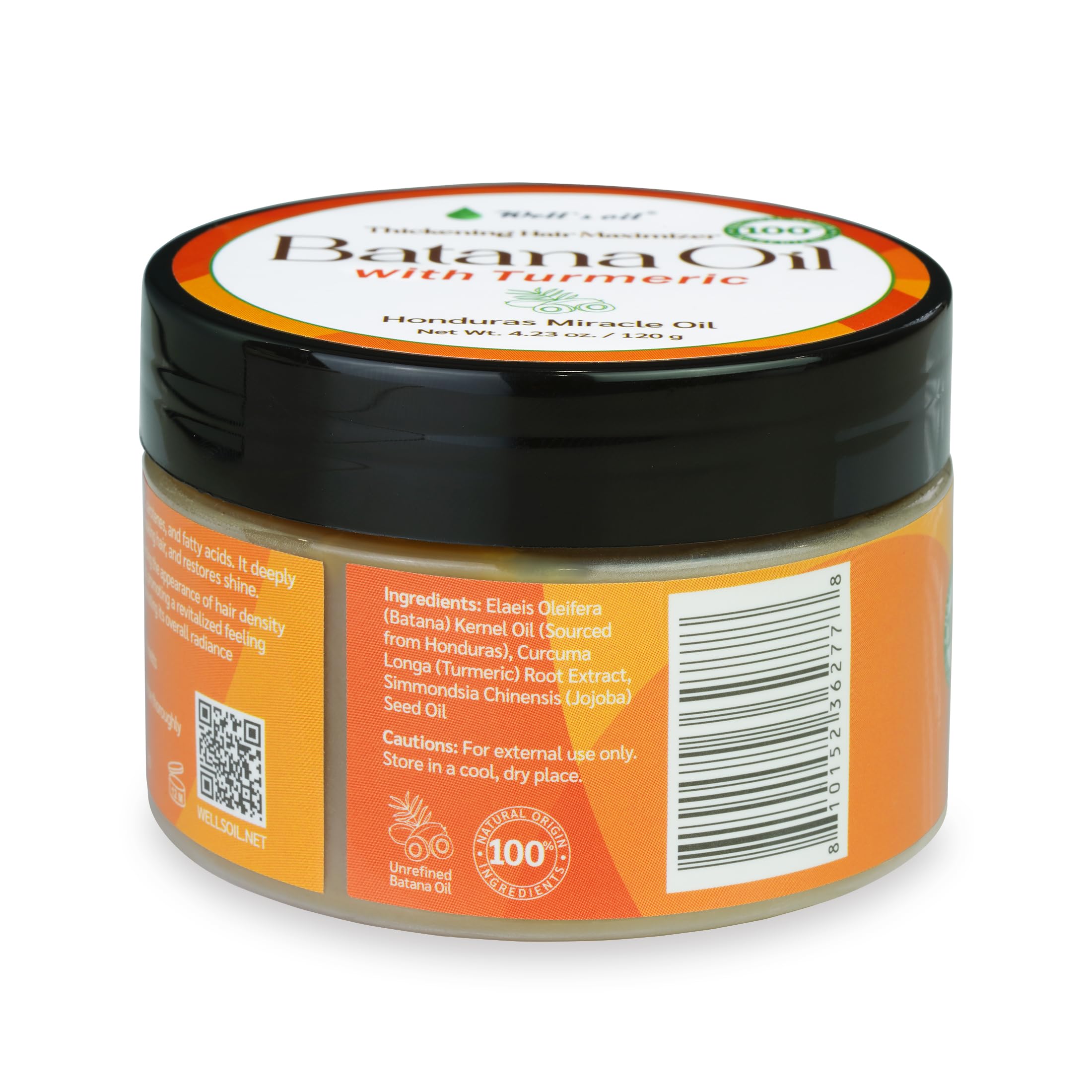Well's Oil Batana Oil ingredients panel highlights turmeric infusion