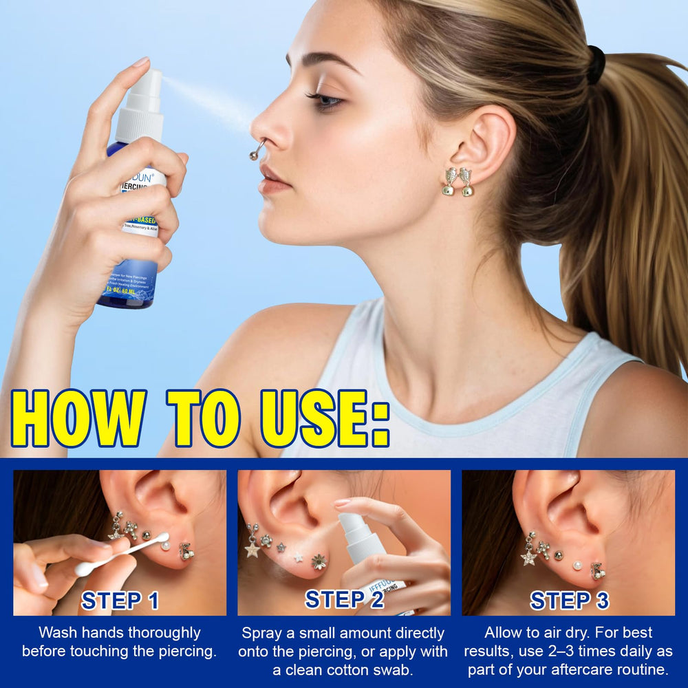 Weluno apply drops to piercing for soothing hydration and care.