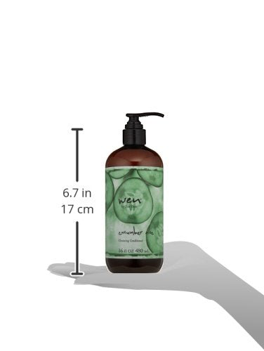 WEN Cucumber Aloe Cleansing Conditioner hair closeup showing hydrated, shiny strands after cleansing.
