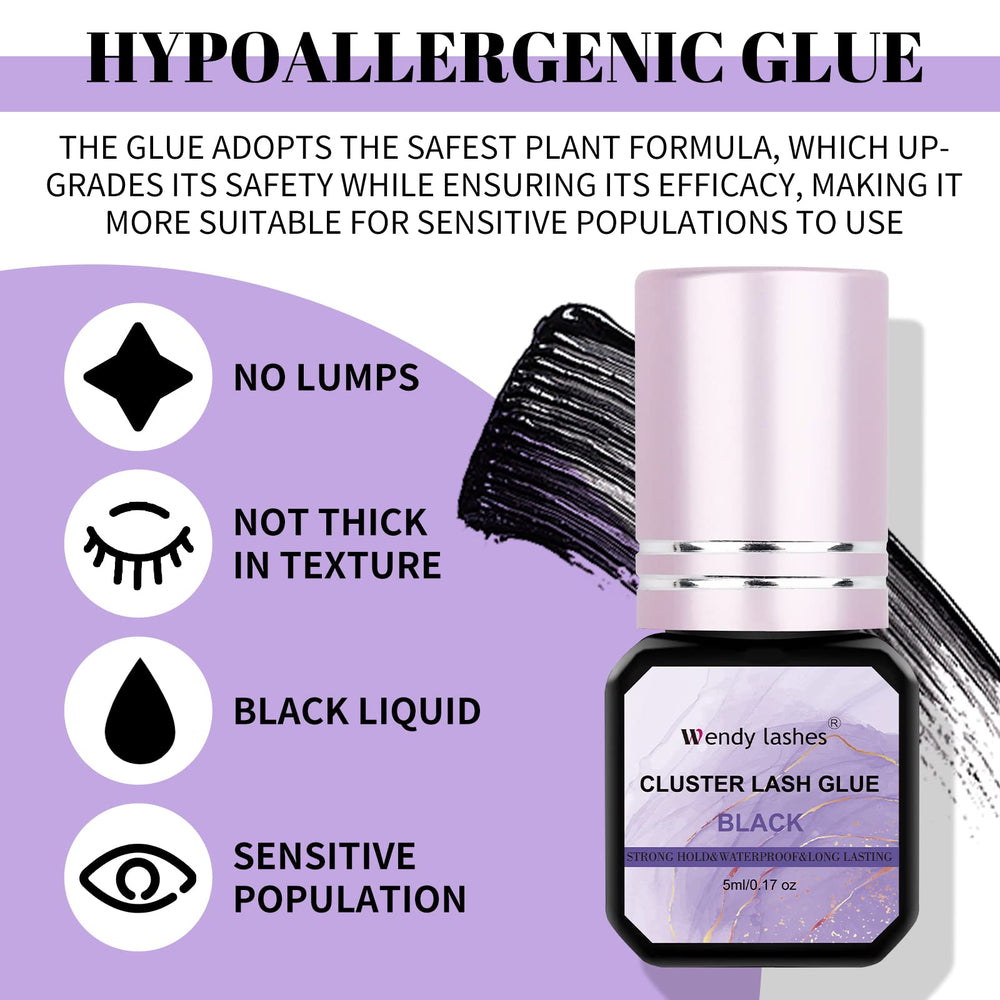 Wendy Lashes cluster glue drying in 2-3 seconds for precision.
