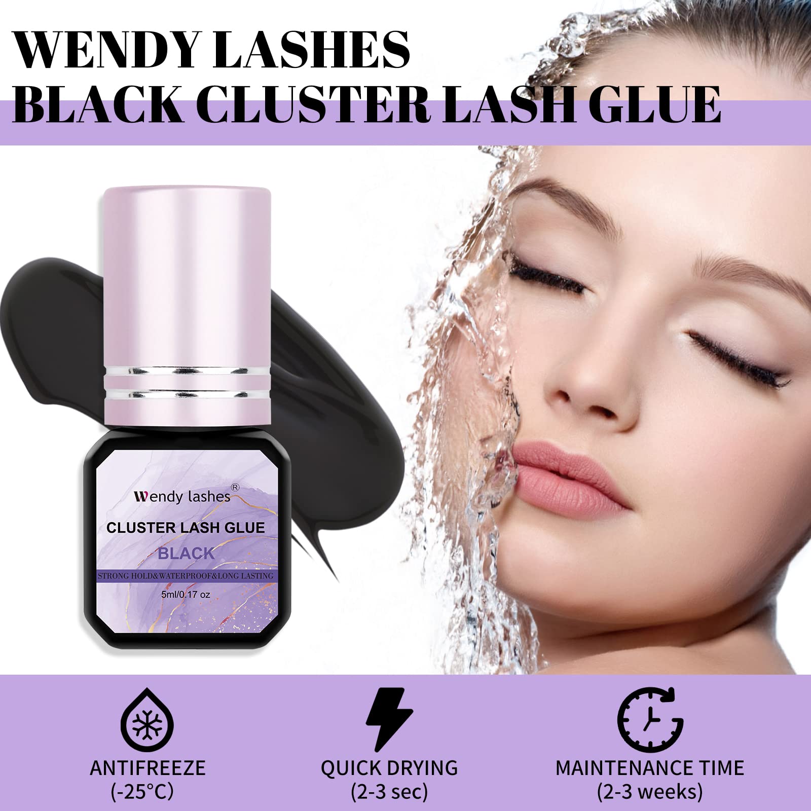 Wendy Lashes cluster glue promises long-lasting hold up to 72 hours.