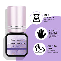 Wendy Lashes cluster glue uses mild formula to reduce irritation.