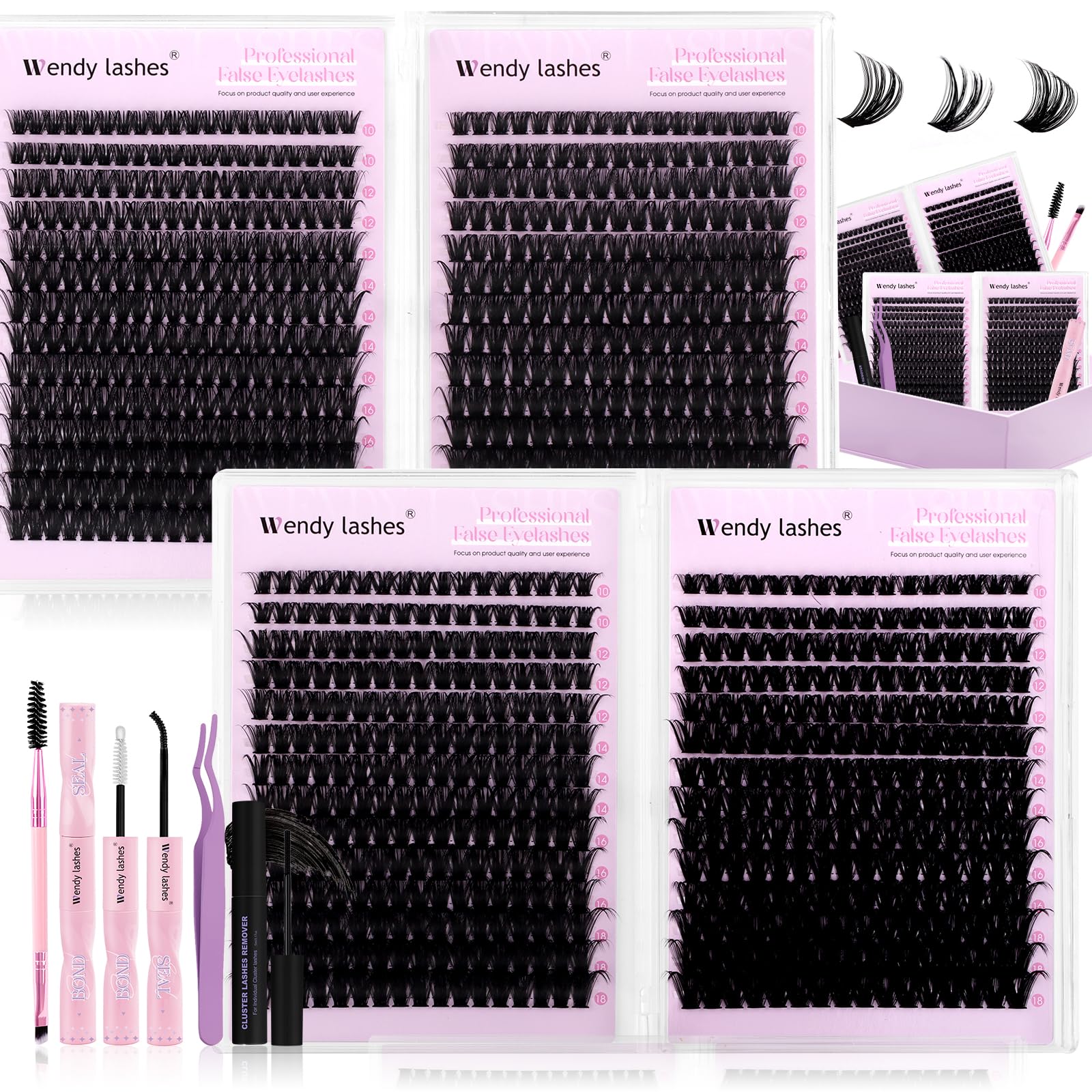 Wendy Lashes clusters kit 980 pcs for dramatic, full lash sets