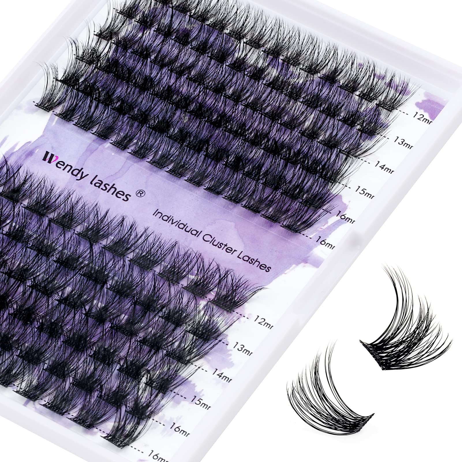 Wendy Lashes individual cluster lashes with C/D curl in 12-16mm length for easy daily wear.