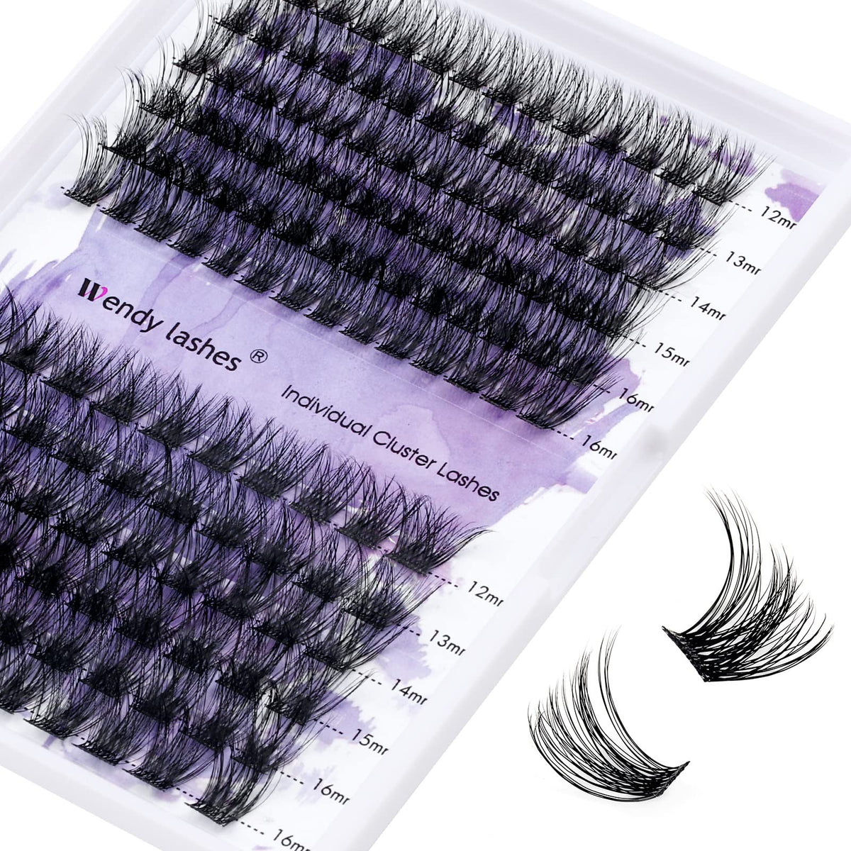 Wendy Lashes individual cluster lashes with C/D curl in 12-16mm length for easy daily wear.