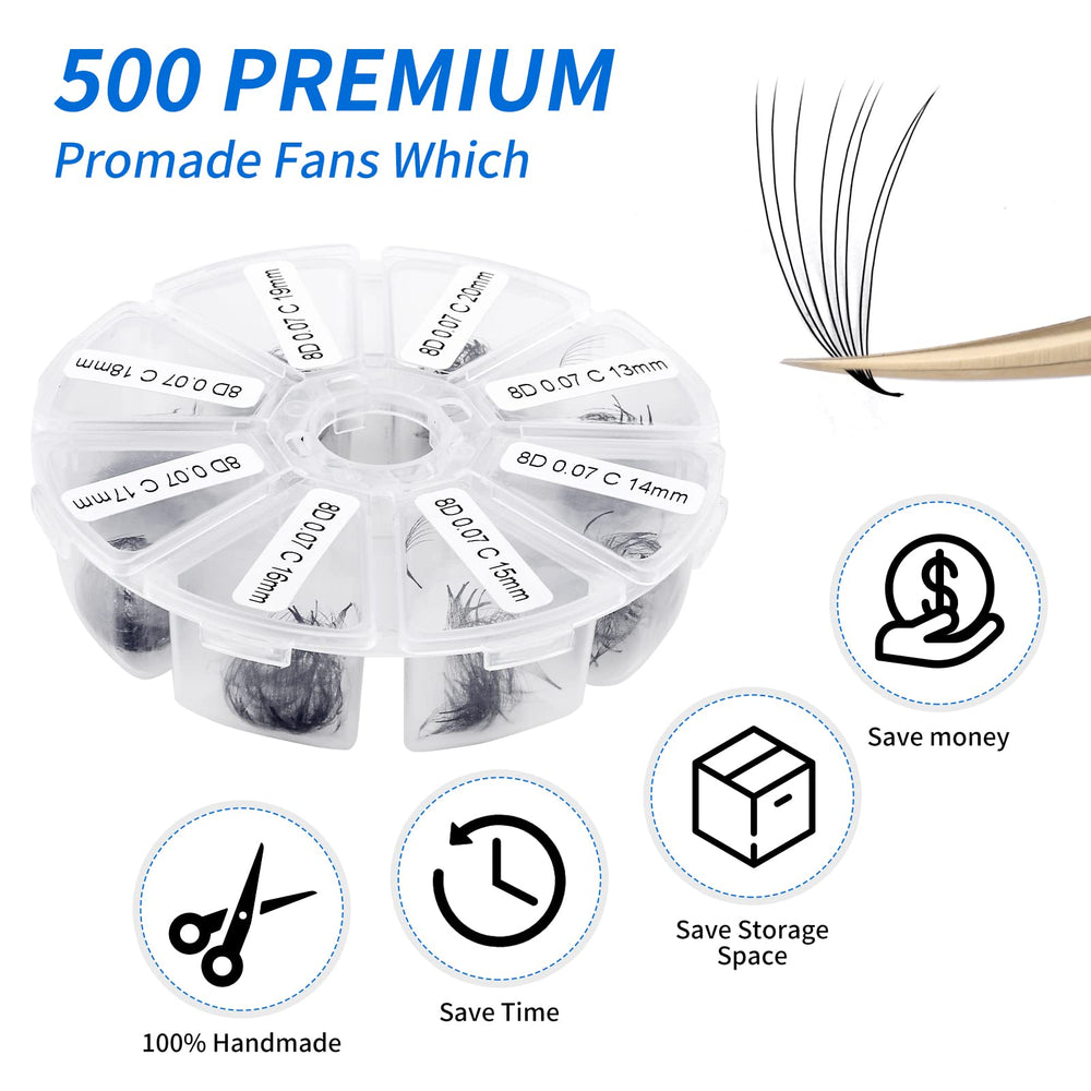 Wendy Lashes loose fans 8D 0.07mm curl for fast application.