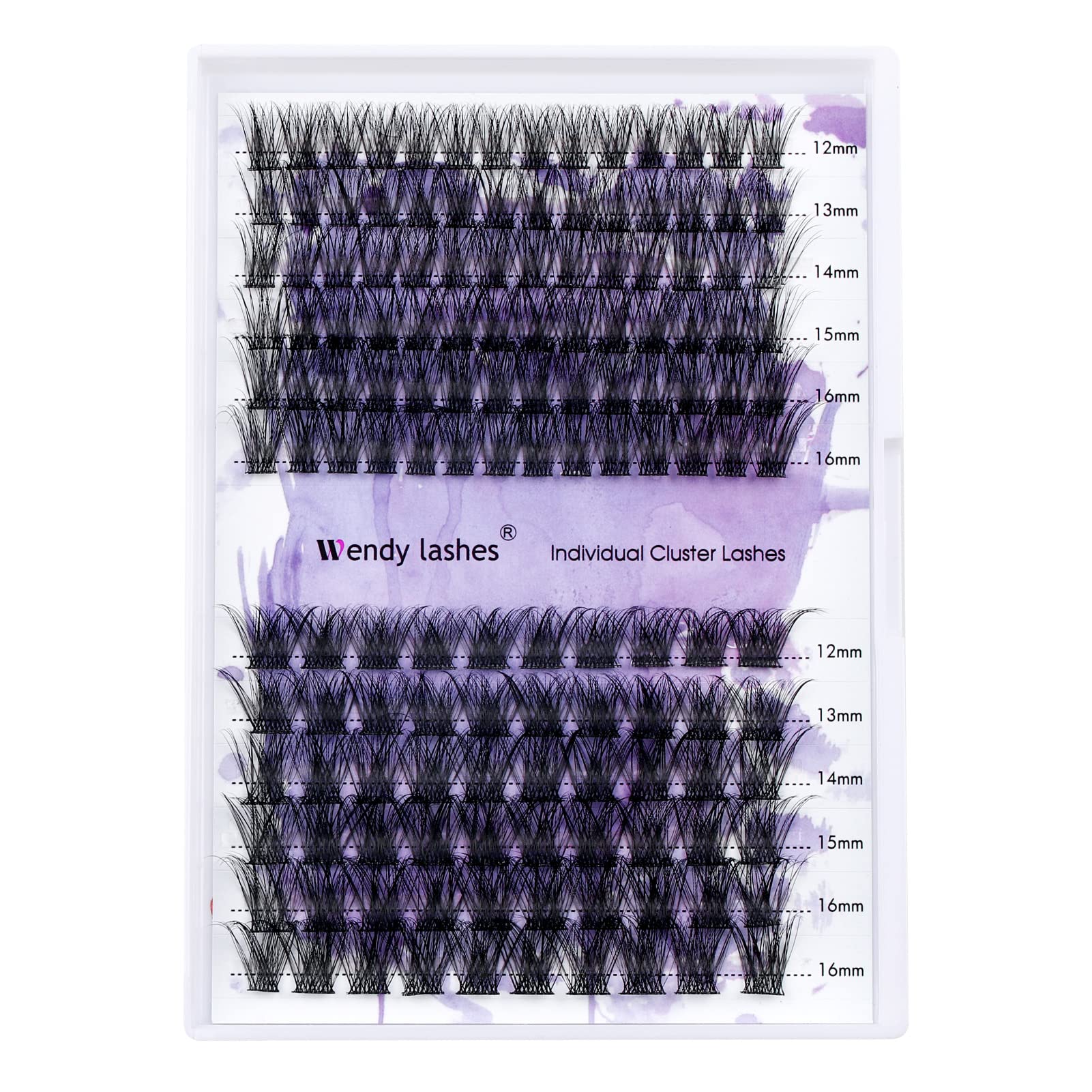 Wendy Lashes mixed-lengths clusters 12-16mm for versatile day-to-night styling.