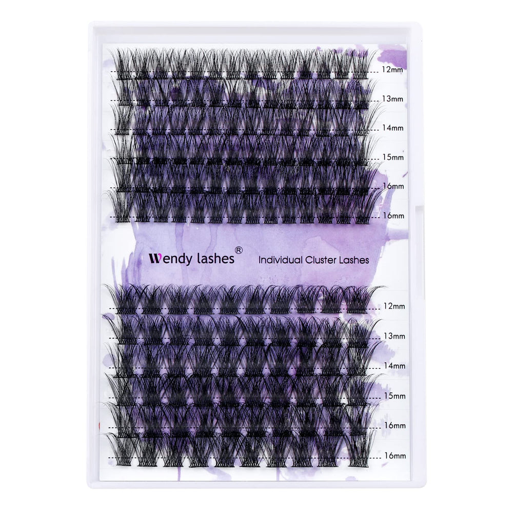 Wendy Lashes mixed-lengths clusters 12-16mm for versatile day-to-night styling.