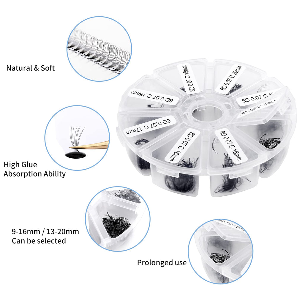 Wendy Lashes mixed tray 9-16mm and 13-20mm for versatile sets.