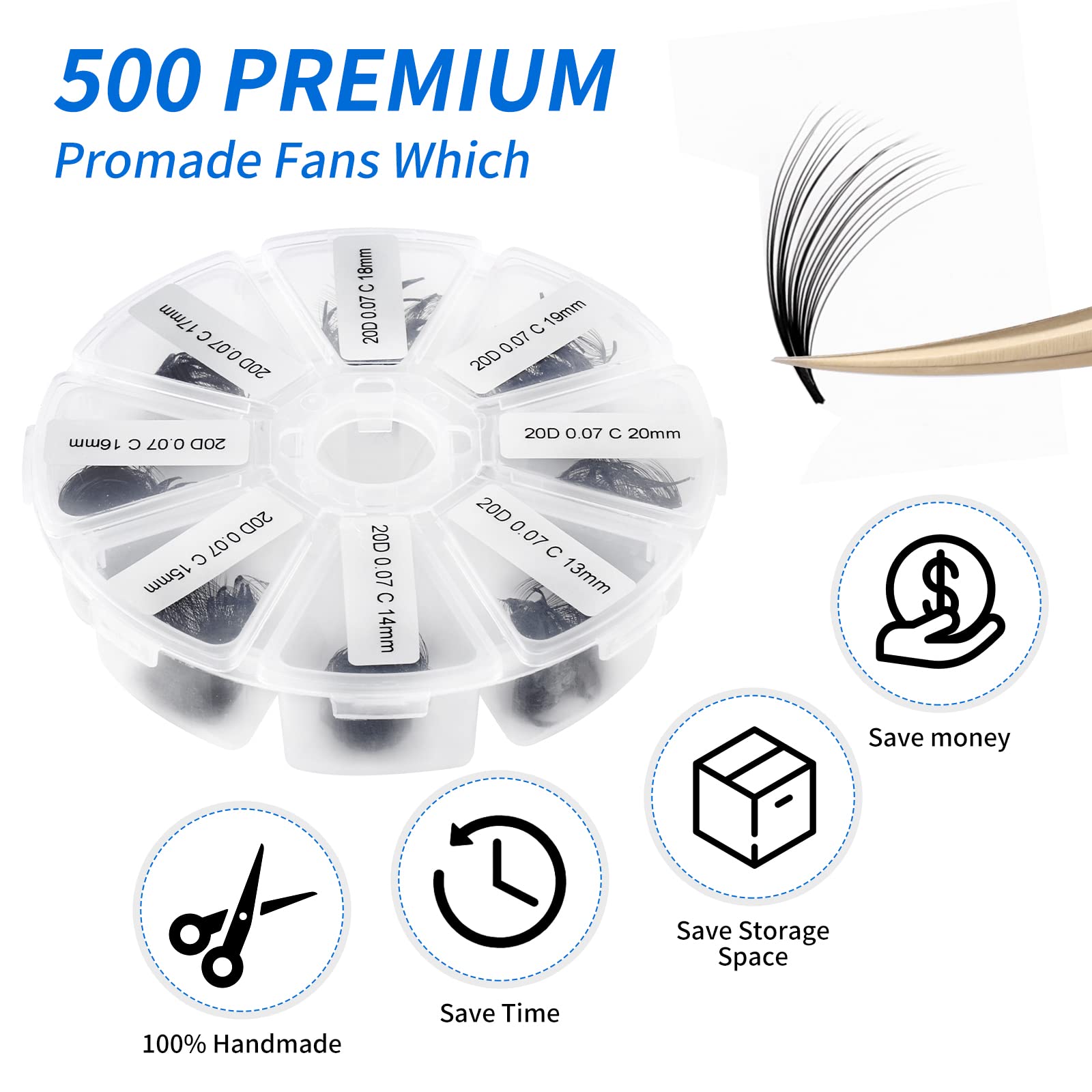 Wendy Lashes 20D 0.07mm premade fans in a convenient box for quick application.