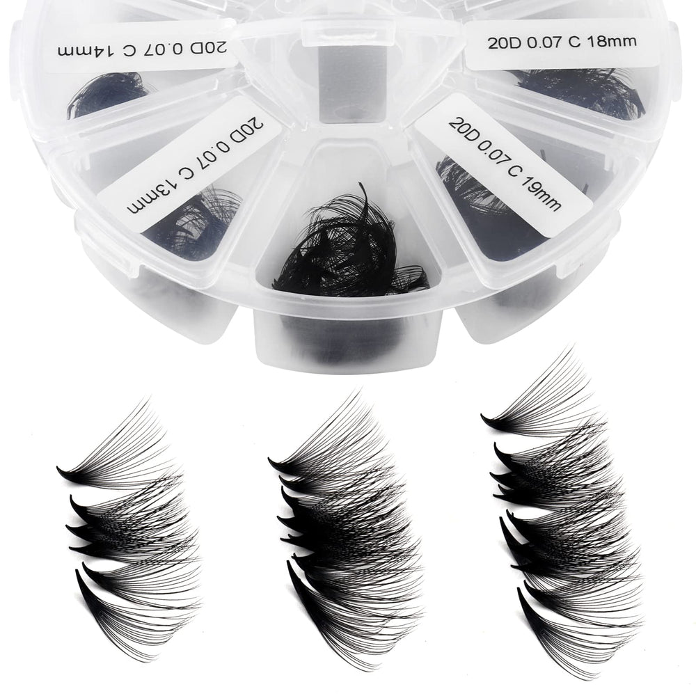 Wendy Lashes premade fans in mixed 9-16mm lengths for fluffy volume.