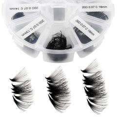 Wendy Lashes premade fans in mixed 9-16mm lengths for fluffy volume.