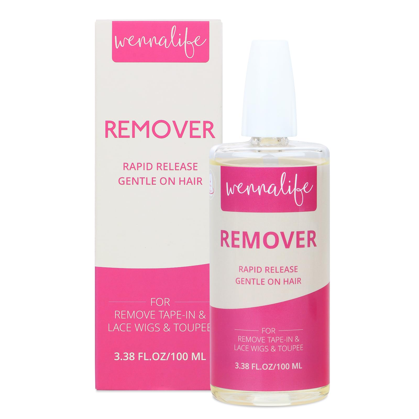 Wennalife Tape-In Extension Remover bottle pour: easy handling for precise application.