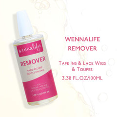 Wennalife Tape-In Extension Remover ingredients closeup: gentle formula supports clean glue removal.