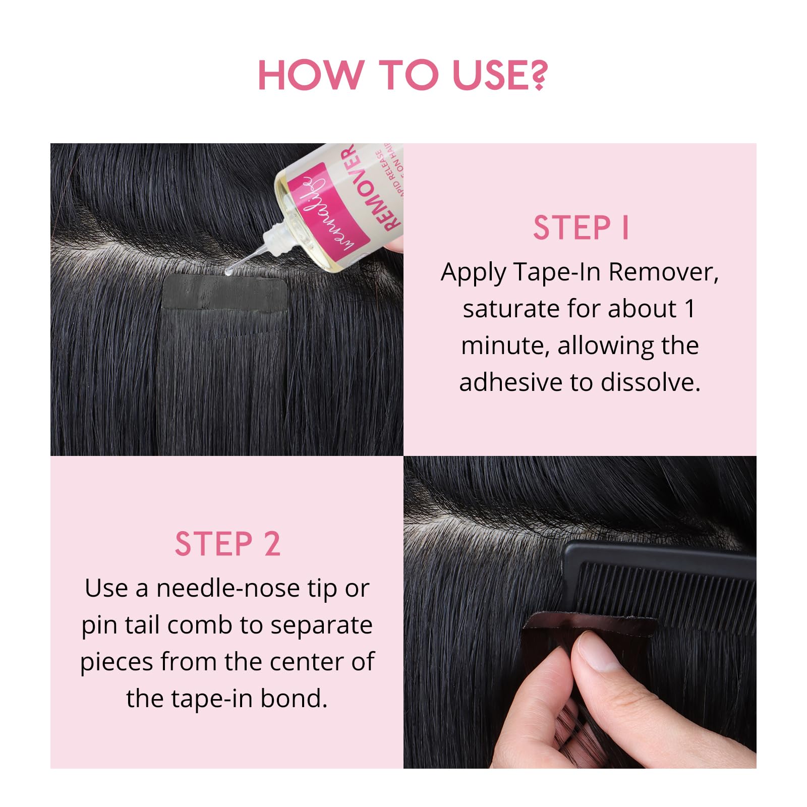 Wennalife Tape-In Extension Remover label back: usage tips for safe, effective removal.