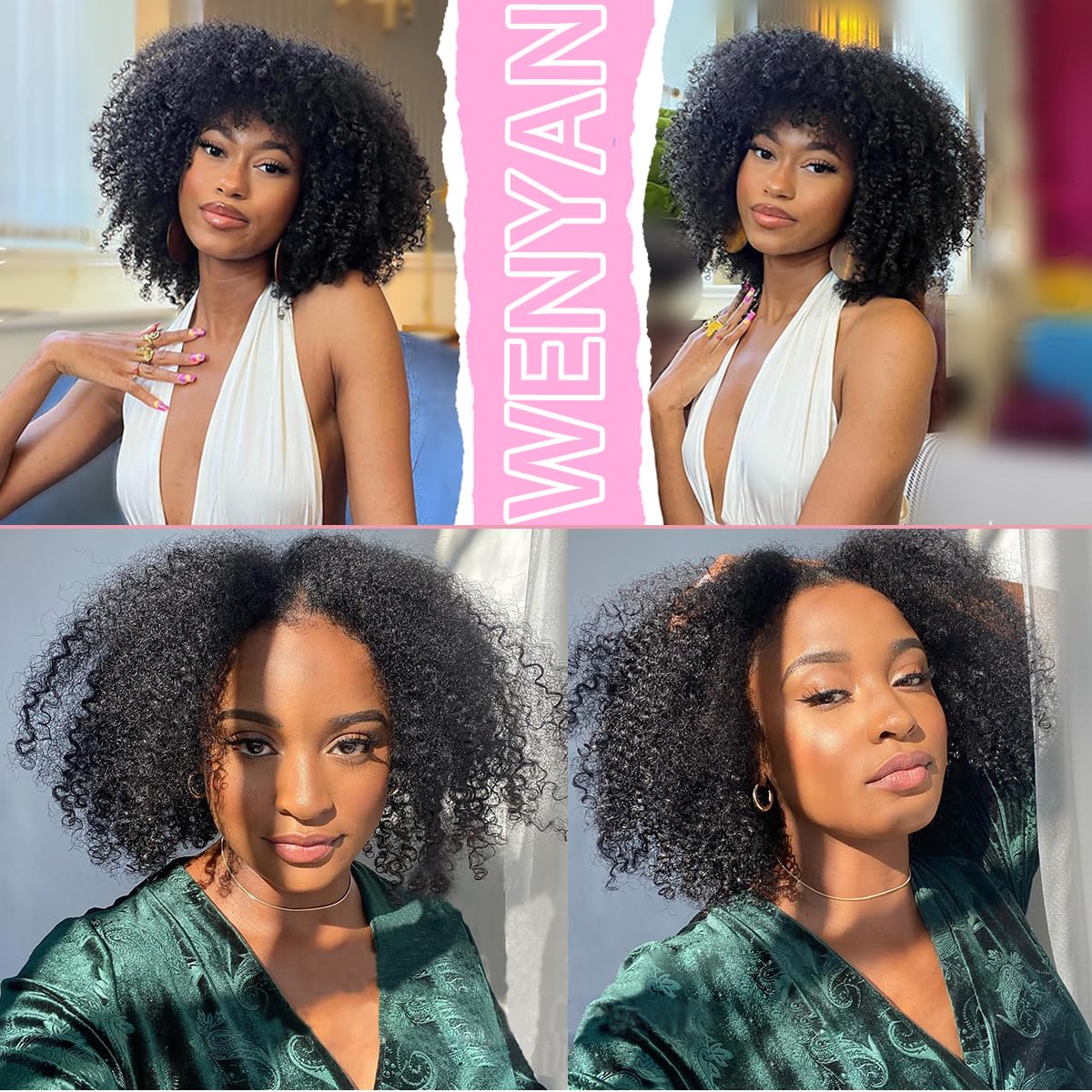 WENYAN Mongolian Afro Kinky Curly bundles in 12 inch for versatile styles.