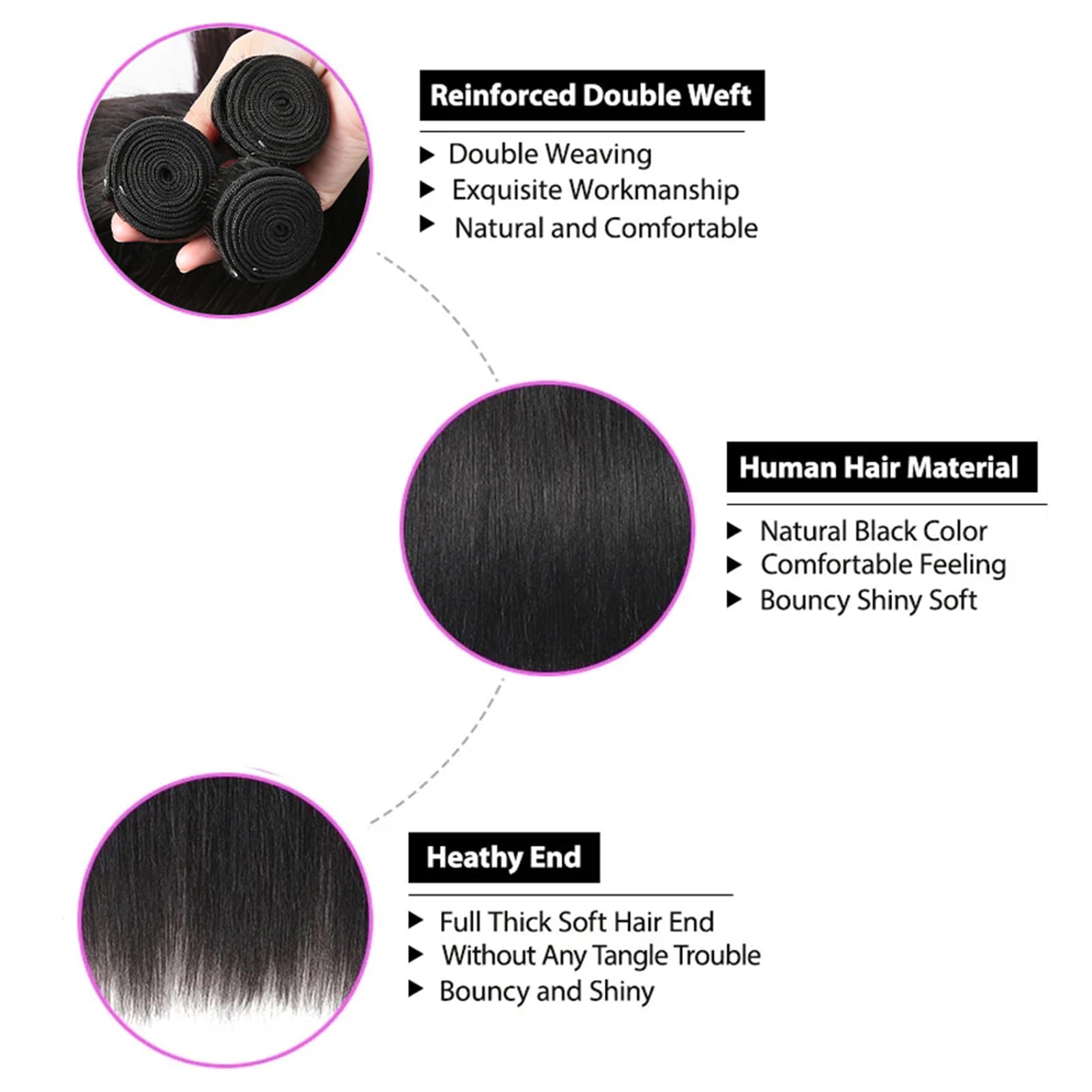 WENYAN straight bundles 20inch weft easy to dye and blend with hair.