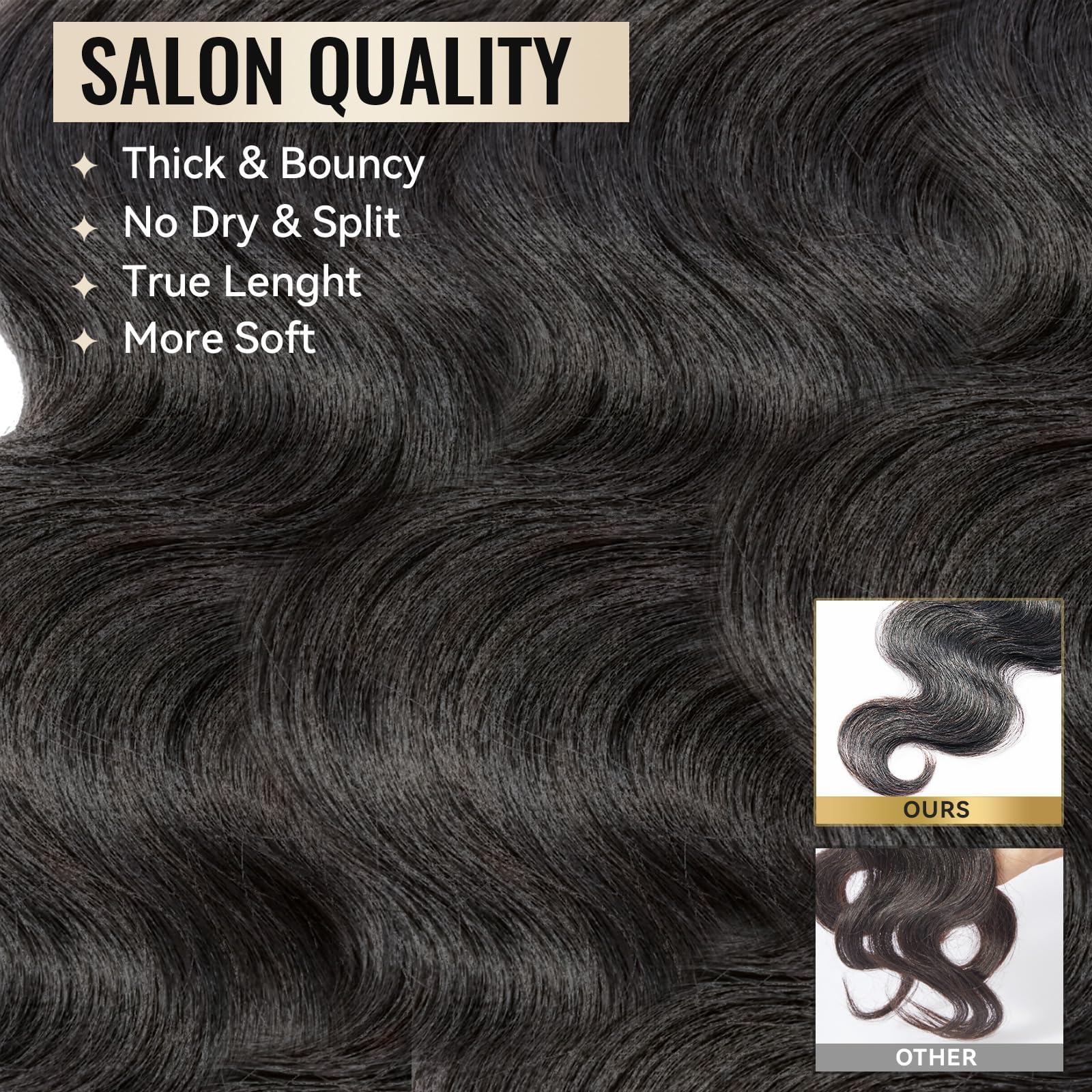 WEQUEEN bundles body wave 16A Brazilian hair double weft detail demonstrates durability.