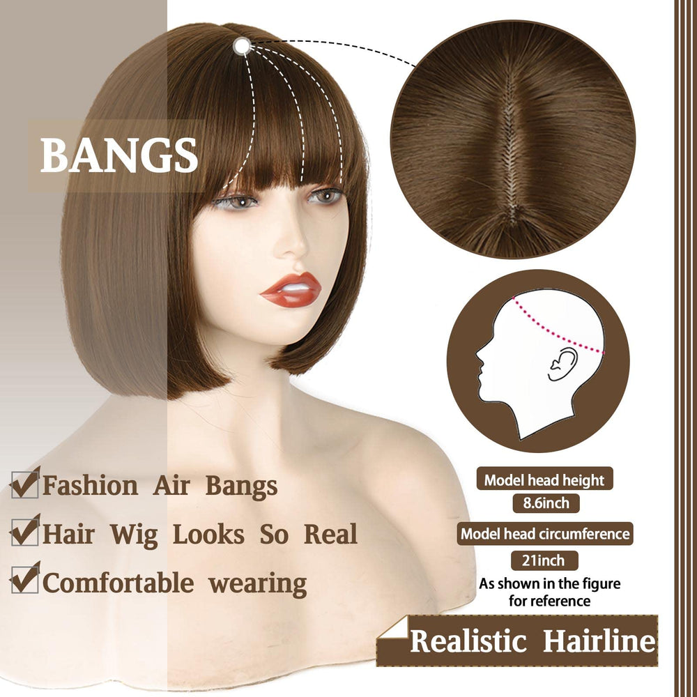 WERD bob wig with bangs rose mesh cap, breathable and comfortable
