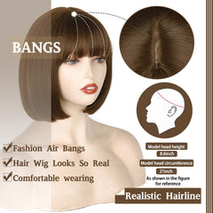 WERD bob wig with bangs rose mesh cap, breathable and comfortable