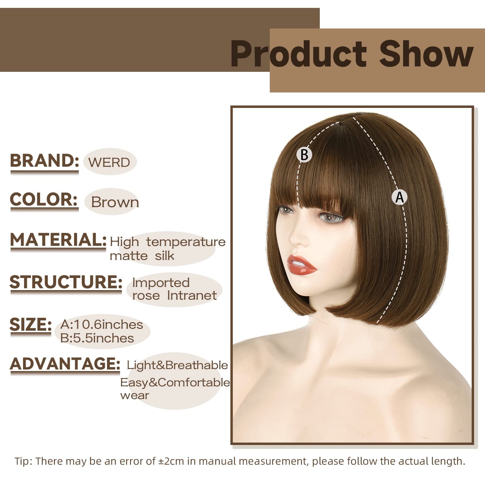 WERD brown straight bob wig 10-inch, sleek everyday style