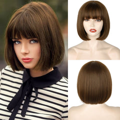 WERD short brown bob wig with bangs 10-inch, ideal for daily wear and cosplay