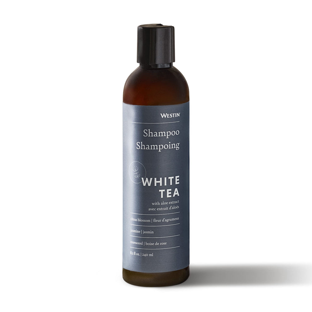 Westin White Tea Aloe Shampoo bottle highlighting moisturizing formula and scent.