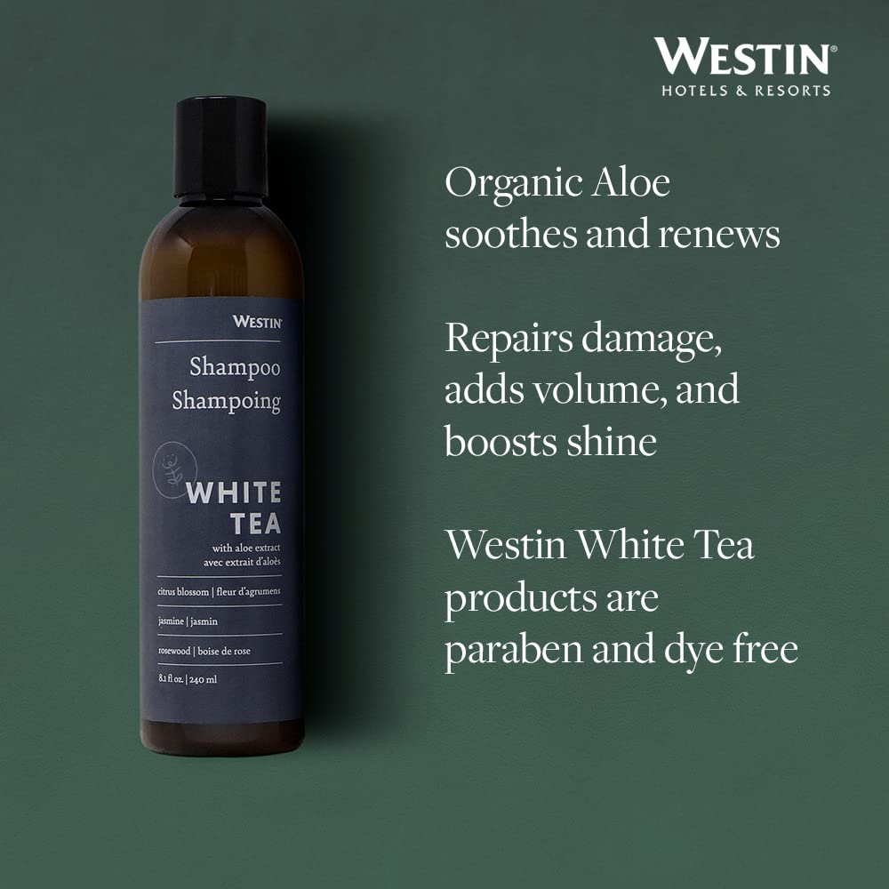Lather-rich shot of Westin White Tea Aloe Shampoo for cleansing and shine.