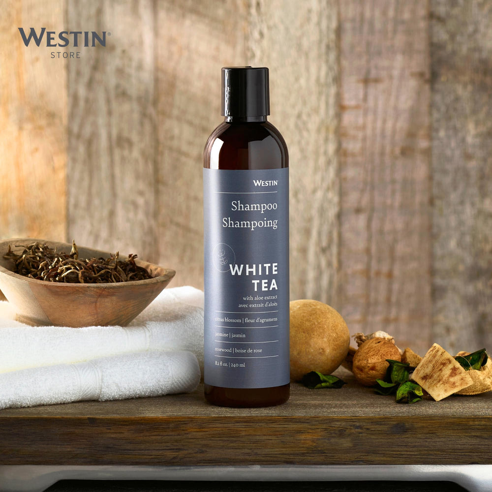 Signature White Tea scent ambiance captured with Westin shampoo.