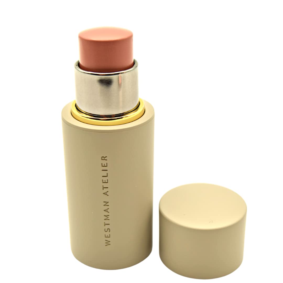 Westman Atelier Baby Cheeks Blush Stick Chouchette on cheeks demonstrates natural, blendable flush.