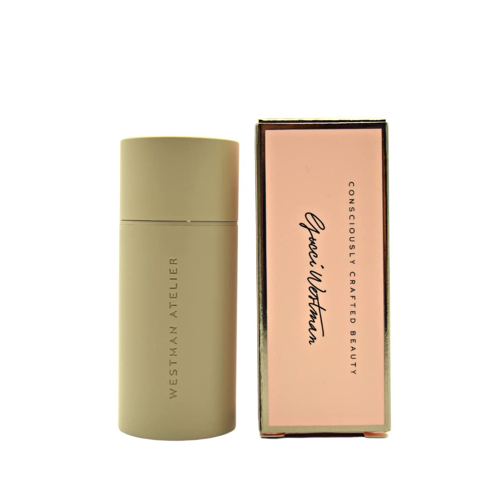 Westman Atelier Baby Cheeks Blush Stick Chouchette on lips provides hydrating tint.