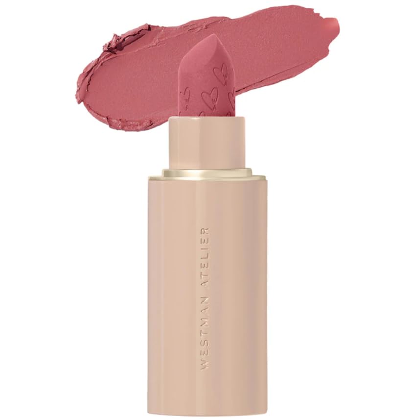 Westman Atelier Lip Suede Je Rêve swatches show creamy, long-lasting nude color.