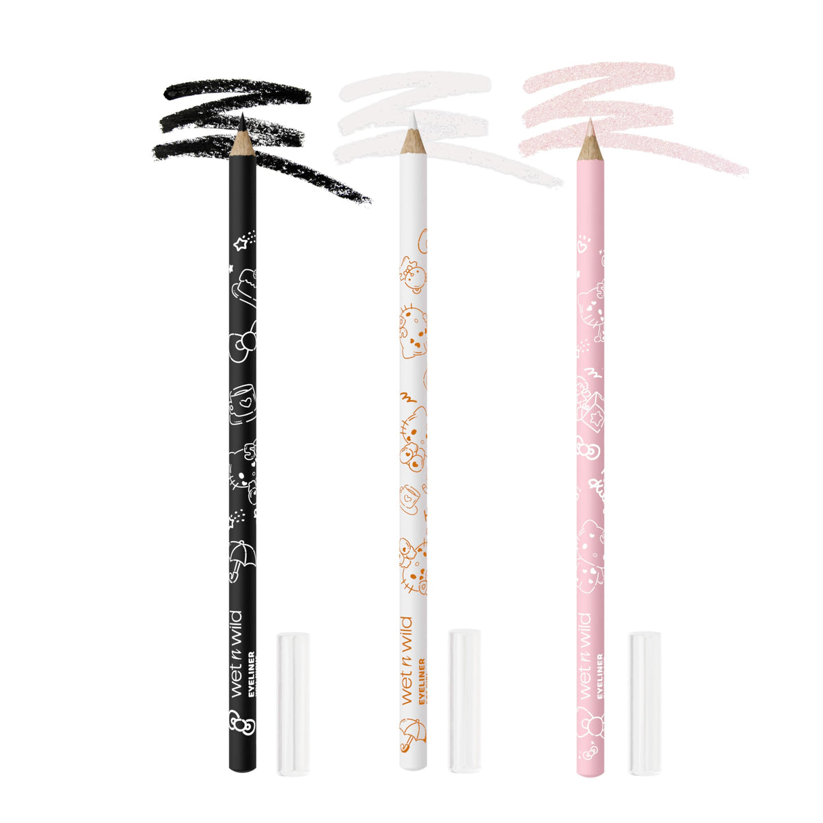 wet n wild Hello Kitty matte black eyeliner pencil swatch for precise lining
