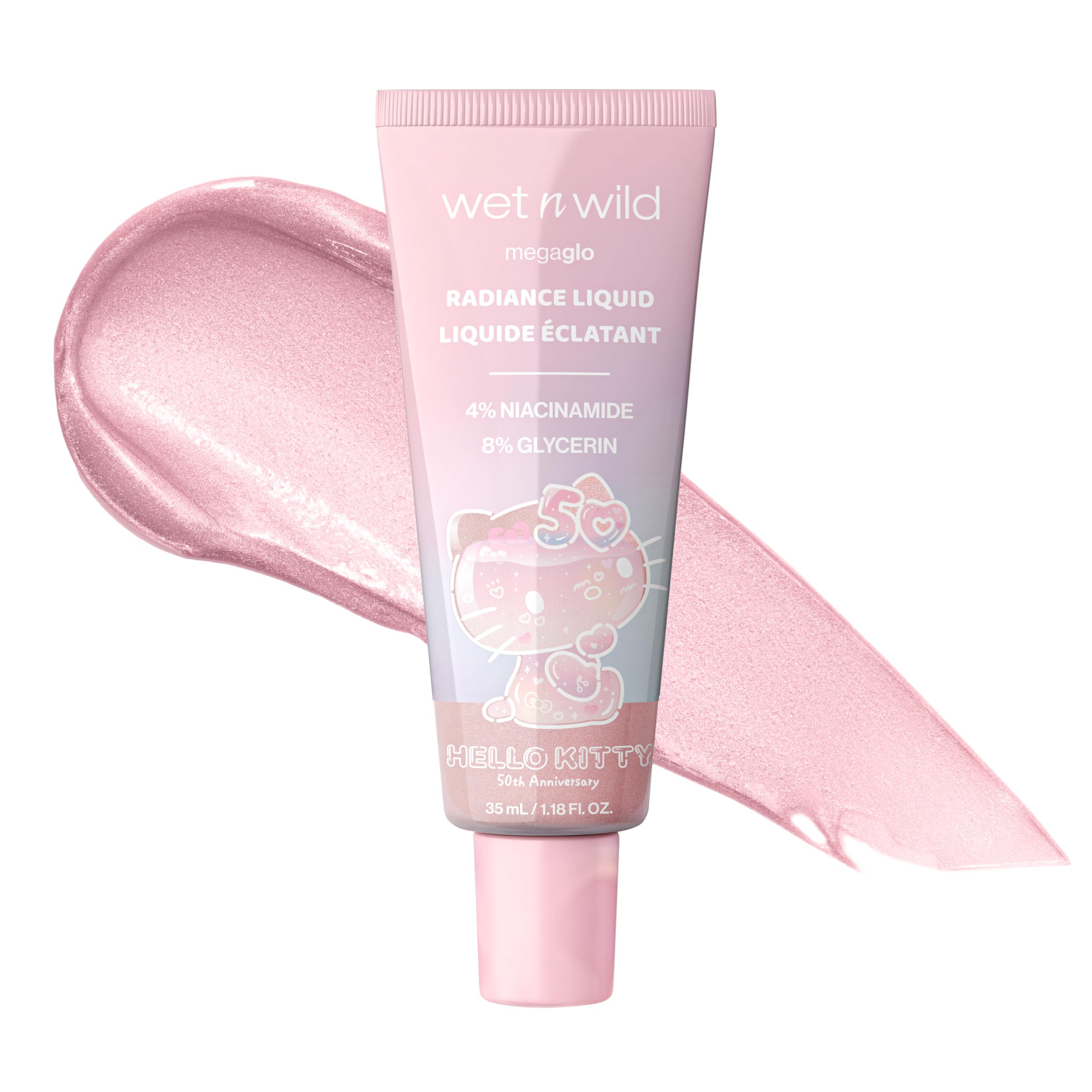 Wet n Wild Hello Kitty Radiance Drops bottle pour shows lightweight glow ready for skin