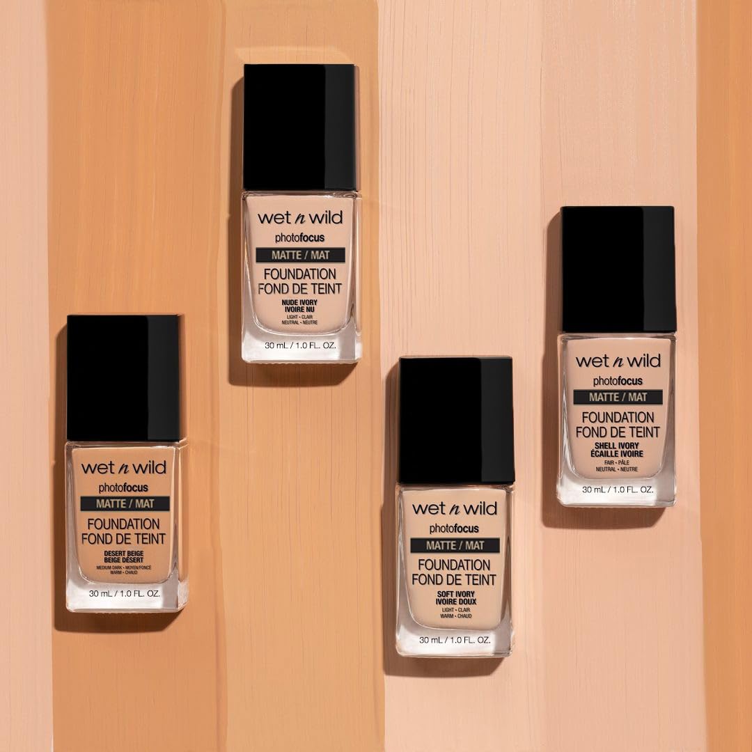 wet n wild Photo Focus Matte Foundation packaging with label and box.