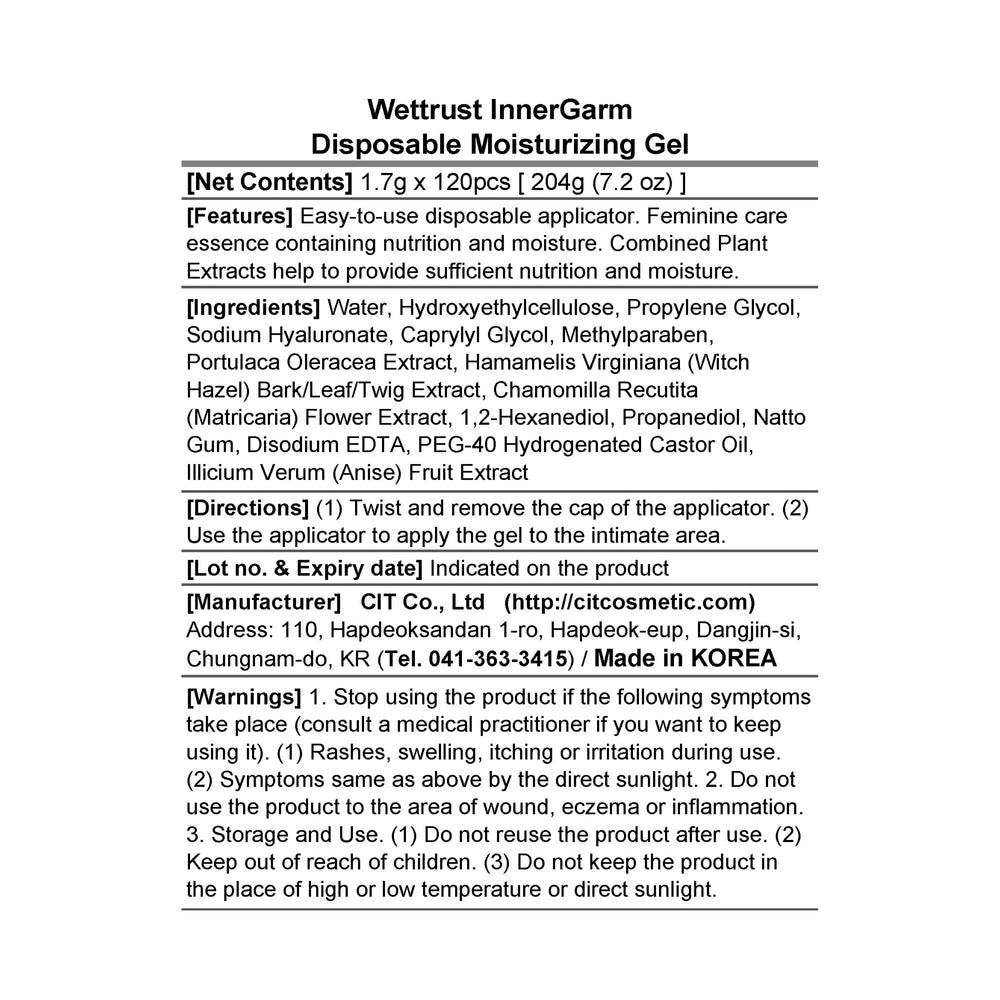 Wettrust InnerGarm water-soluble gel for easy wash-off after use.