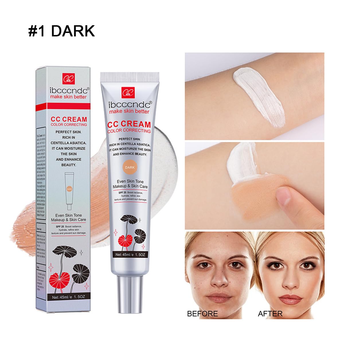 WFWJ CC Cream swatch highlights natural full coverage with SPF25 sun protection.