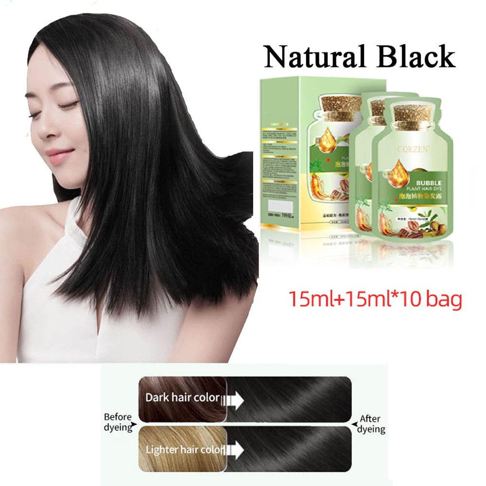 Applying WFWJ hair dye shampoo on hair for quick at-home coloring.
