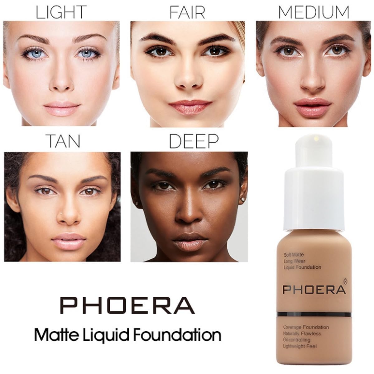PHOERA Foundation 105 Sand coverage; versatile shade for medium complexions.