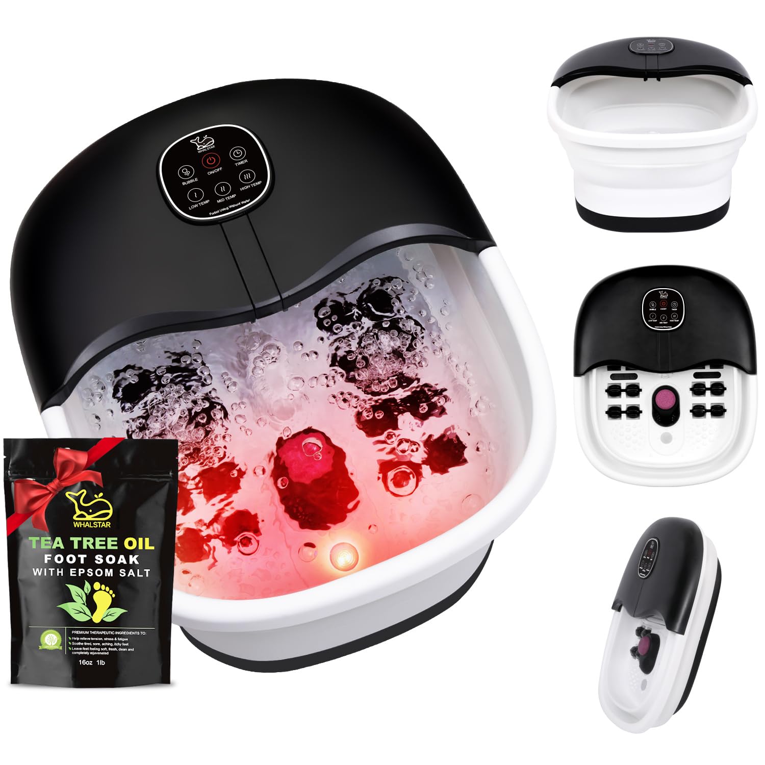 WHALSTAR collapsible foot spa design offers easy storage and at-home pedicures.