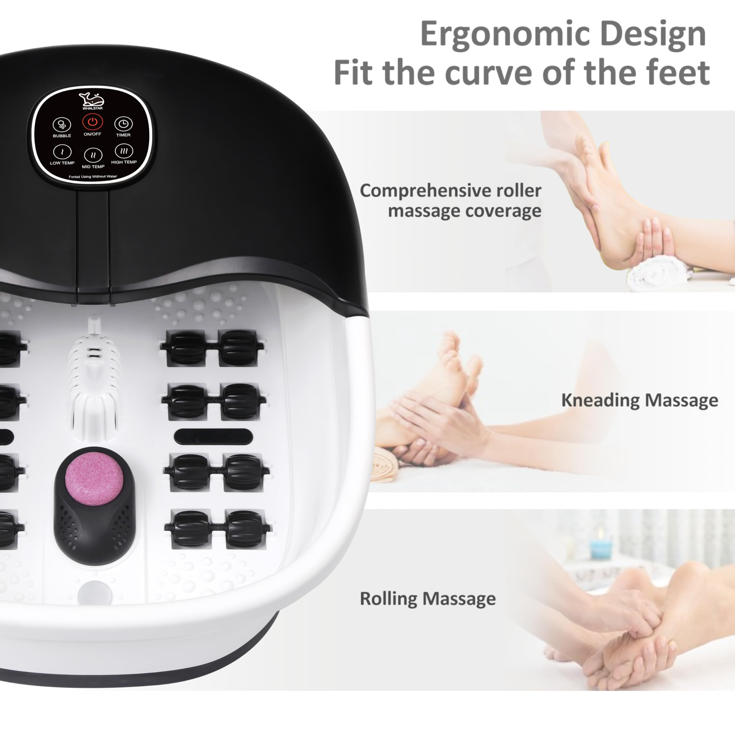 WHALSTAR removable massage rollers target pressure points to relieve foot fatigue.