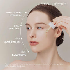 Whamisa Cactus Bouncy Serum being applied on skin for quick absorption