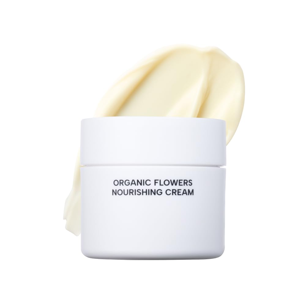 Whamisa Organic Flowers Nourishing Cream bottle front showing hydration potential