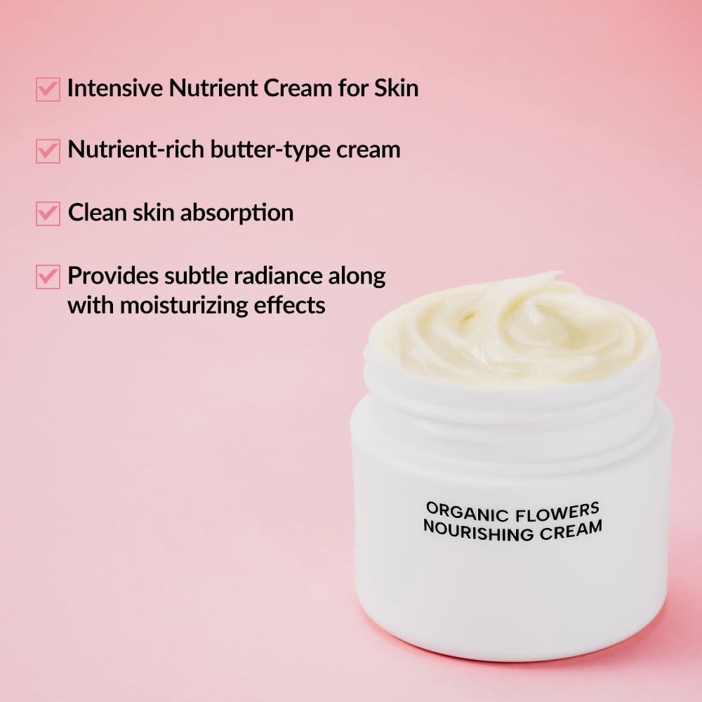 Whamisa Organic Flowers Nourishing Cream swirl on skin shows deep hydration