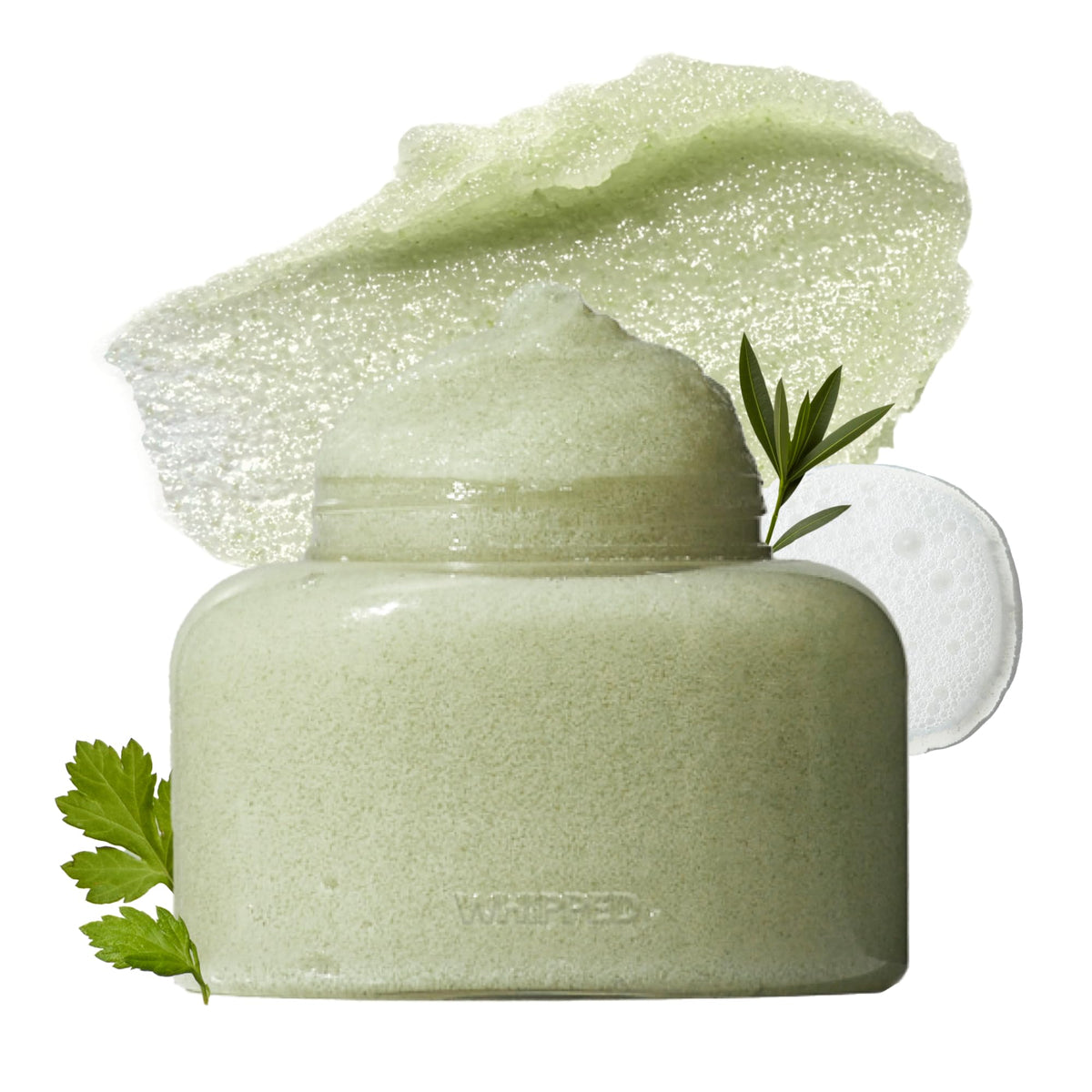 Whipped Semo Company Whipped Vegan Scrub jar shows creamy texture suitable for face and body exfoliation