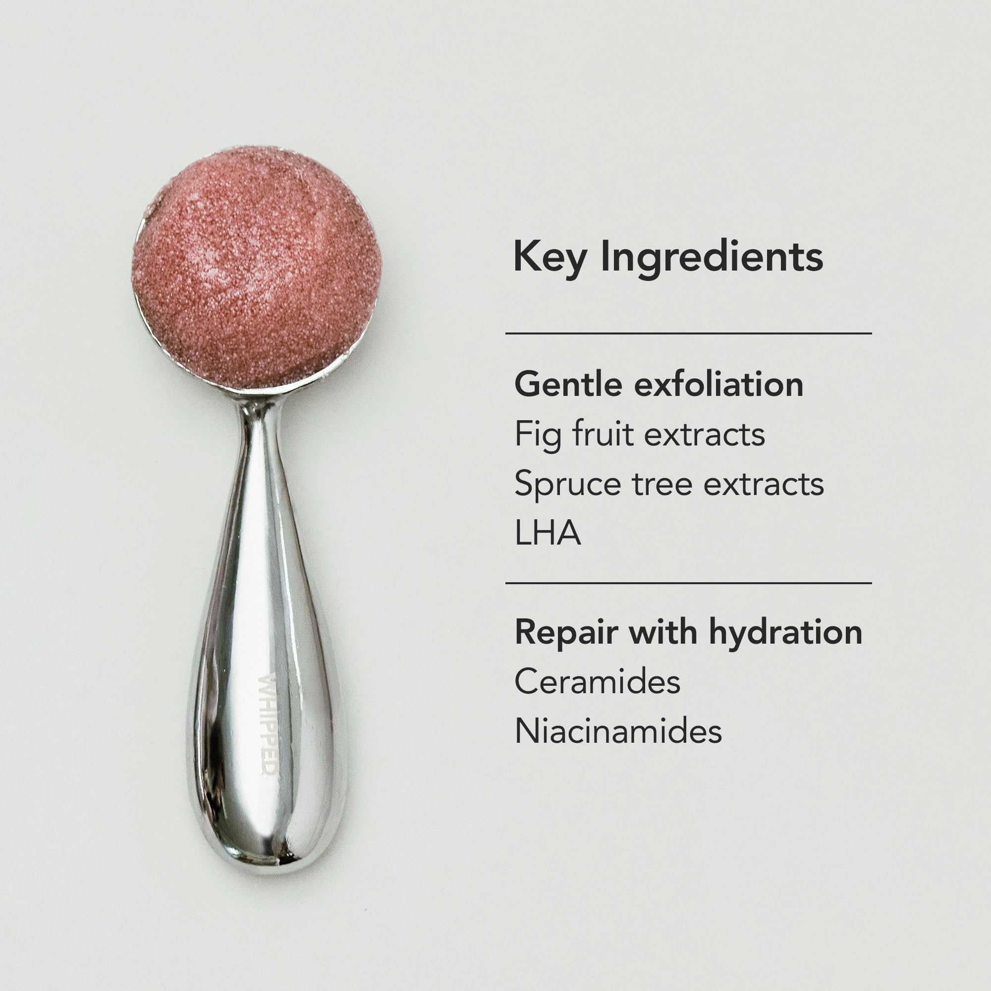 Whipped Semo Exfoliant granules closeup highlighting refined texture.