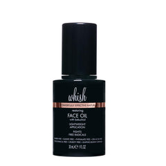 Whish Face Oil with Bakuchiol bottle pour demonstrates quick absorption for daily hydration.