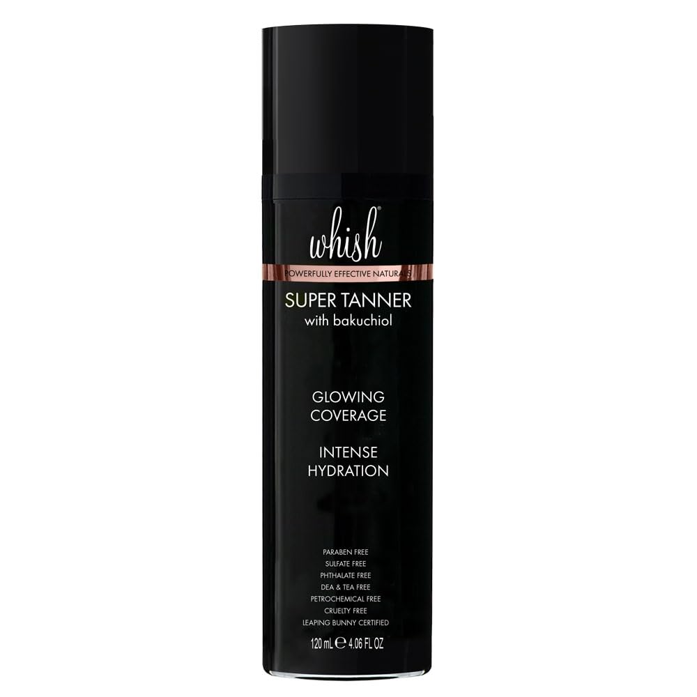 Whish Self Tanner with Bakuchiol Oil bottle displaying premium self-tan