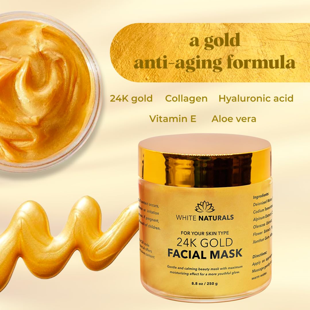 White Naturals gold facial mask texture showing pore cleansing and oil control